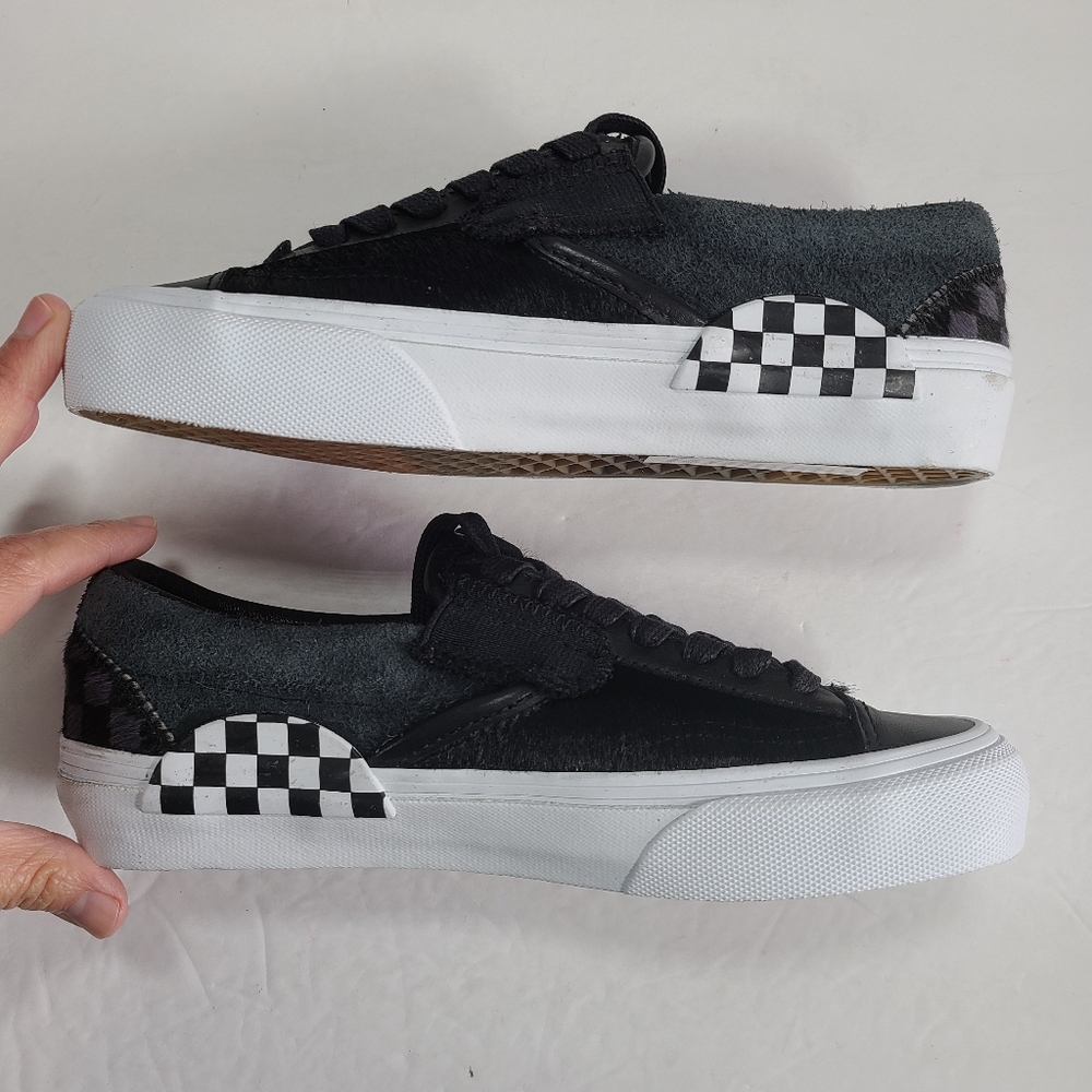 Vans Slip-On Cap Lx Pony Hair Checkerboard Black White Sneakers Women 7 Men 5.5 - Picture 8 of 10